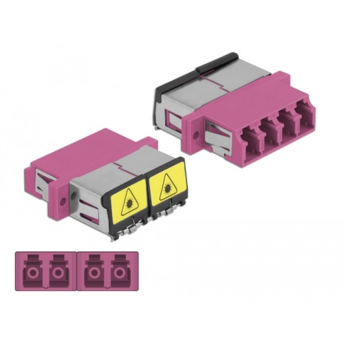 Delock Optical Fiber Coupler with laser protection flip LC Quad female to LC Quad female Multi-mode violet