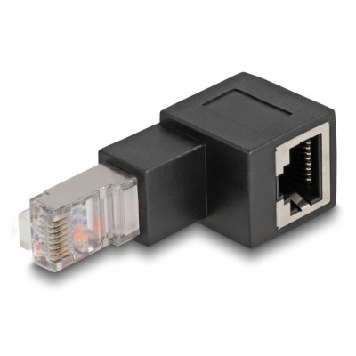 Delock RJ45 plug to RJ45 jack Adapter Cat.6A 90° downwards angled 2