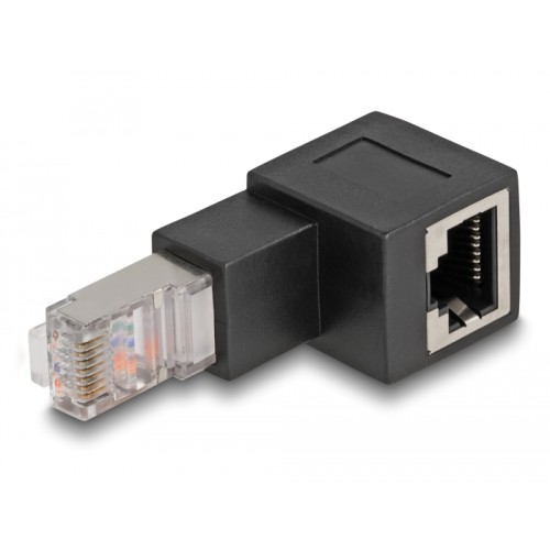 Delock RJ45 plug to RJ45 jack Adapter Cat.6A 90° downwards angled