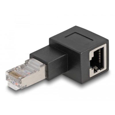 Delock RJ45 plug to RJ45 jack Adapter Cat.6A 90° left angled 2