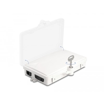 Delock Fiber Optic Distribution Box for indoor and outdoor IP65 waterproof lockable 2 port white