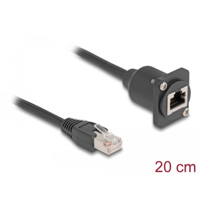 Delock D-Type RJ45 cable plug to jack Cat.5e black 20 cm