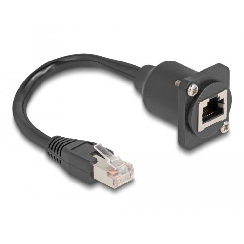 Delock D-Type RJ45 cable plug to jack Cat.5e black 20 cm