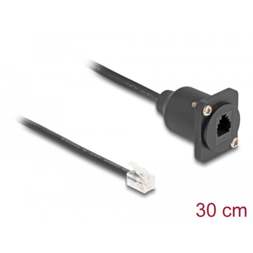 Delock D-Type RJ10 cable plug to jack black 30 cm