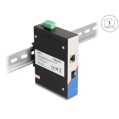 Delock Industrial Gigabit Media Converter RJ45 to SFP for DIN rail