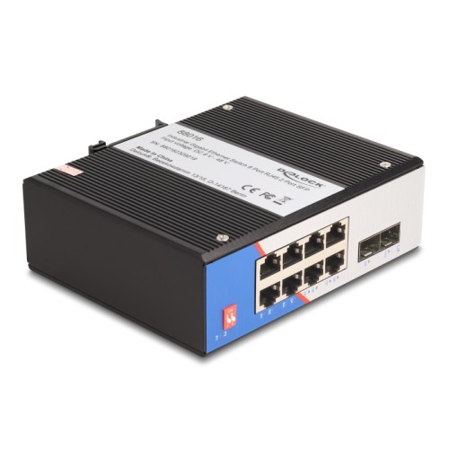 Delock Industrial Gigabit Ethernet Switch 8 Port RJ45 2 Port SFP for DIN rail