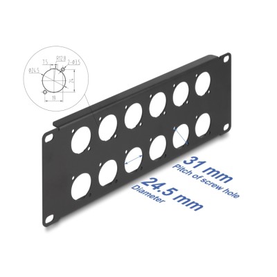 Delock D-Type 10″ Patch Panel 12 port 2U black