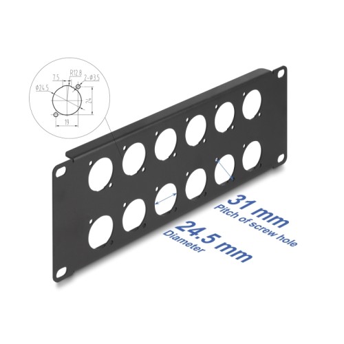 Delock D-Type 10″ Patch Panel 12 port 2U black