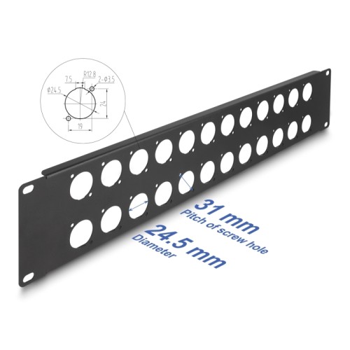 Delock D-Type 19″ Patch Panel 24 port 2U black