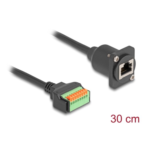 Delock D-Type Cable RJ45 jack to Terminal Block with push button Cat.5e black 30 cm