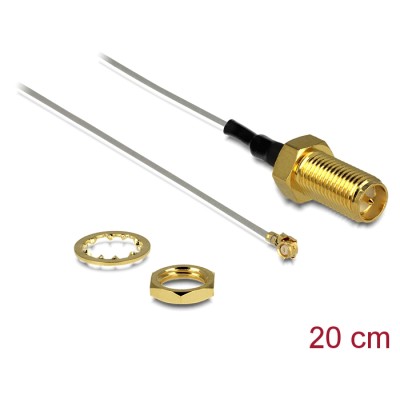 Delock Antenna Cable RP-SMA jack bulkhead to I-PEX Inc., MHF® I plug 1.37 20 cm, thread length 10 mm