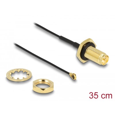 Delock Antenna Cable RP-SMA jack bulkhead to MHF® I plug 1.13 35 cm thread length 10 mm splash proof