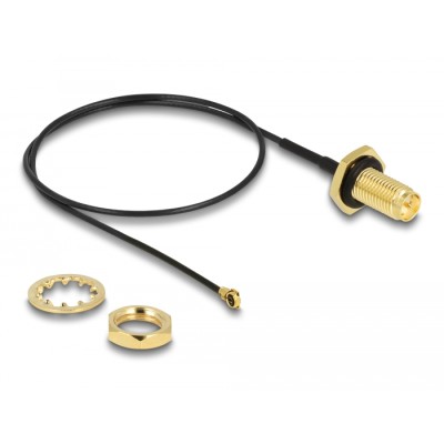 Delock Antenna Cable RP-SMA jack bulkhead to MHF® I plug 1.13 35 cm thread length 10 mm splash proof 2