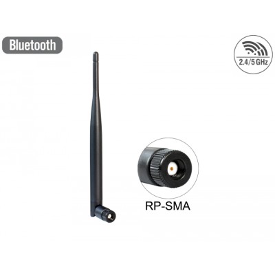 Delock WLAN 802.11 ac/a/b/g/n Antenna RP-SMA plug 4 - 5 dBi omnidirectional with tilt joint black
