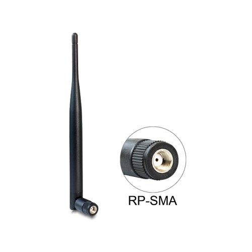 Delock WLAN 802.11 b/g/n Antenna RP-SMA plug 5 dBi omnidirectional with tilt joint black
