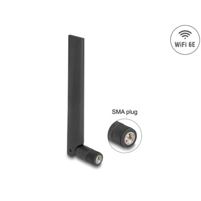 Delock WiFi 6E Antenna SMA plug 3 dBi omnidirectional with tilt joint black