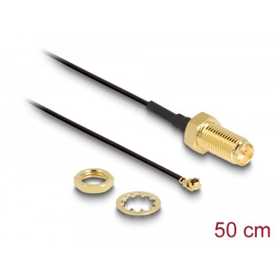 Delock Antenna Cable RP-SMA jack bulkhead to I-PEX Inc., MHF® I plug 1.13 50 cm thread length 10 mm