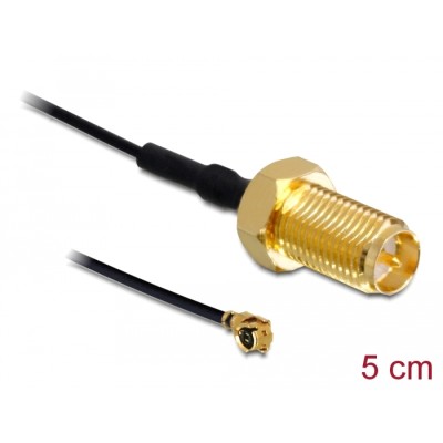 Delock Antenna Cable RP-SMA jack bulkhead to I-PEX Inc., MHF® I plug 1.13 5 cm thread length 10 mm