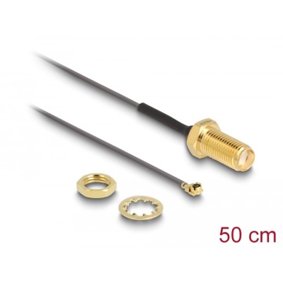 Delock Antenna Cable SMA jack bulkhead to MHF® I plug 1.13 50 cm thread length 10 mm