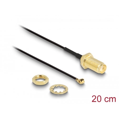 Delock Antenna Cable SMA jack bulkhead to MHF® I plug 1.13 20 cm thread length 10 mm
