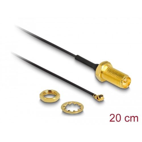 Delock Antenna Cable RP-SMA jack bulkhead to I-PEX Inc., MHF® I plug 1.13 20 cm thread length 10 mm