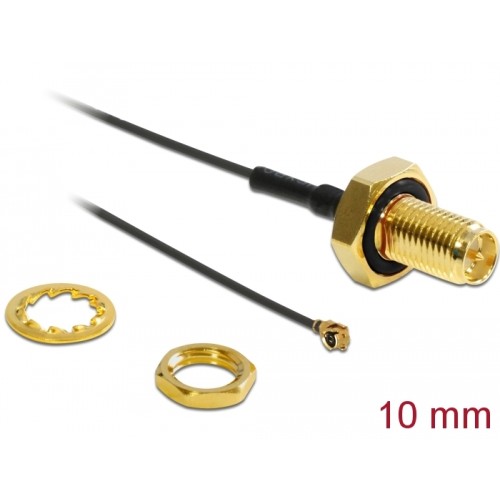 Delock Antenna Cable RP-SMA jack bulkhead to I-PEX Inc., MHF® I plug 1.13 10 cm thread length 10 mm splash proof