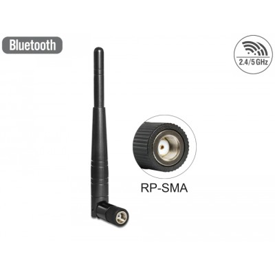 Delock WLAN 802.11 ac/a/h/b/g/n Antenna RP-SMA plug 3 dBi omnidirectional with tilt joint black