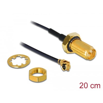 Delock Antenna Cable RP-SMA jack bulkhead to I-PEX Inc., MHF® I plug 1.13 20 cm thread length 10 mm splash proof