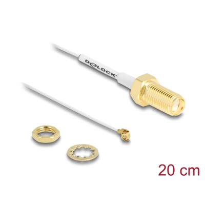 Delock Antenna Cable SMA jack bulkhead to I-PEX Inc., MHF® III plug 0.81 20 cm thread length 10 mm