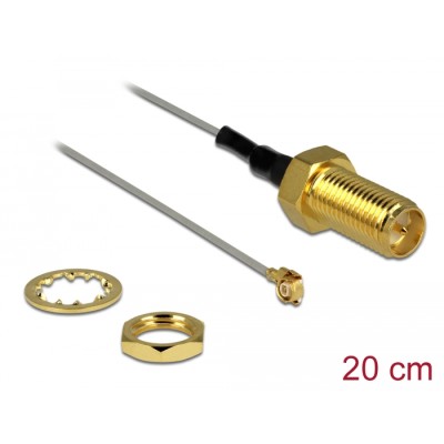 Delock Antenna Cable RP-SMA jack bulkhead to I-PEX Inc., MHF® III plug 0.81 20 cm thread length 10 mm