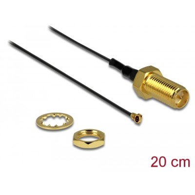 Delock Antenna Cable RP-SMA jack bulkhead to I-PEX Inc., MHF® 4 plug 0.81 20 cm thread length 10 mm