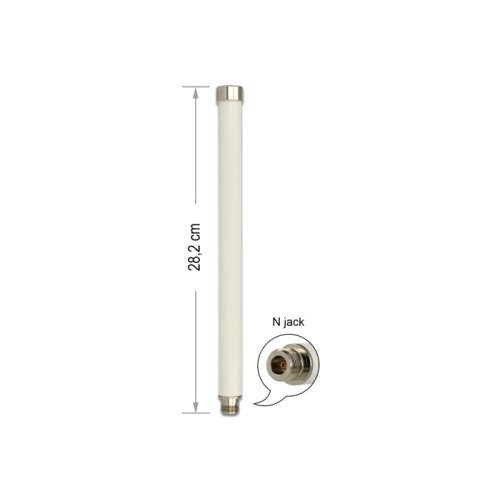 Delock WLAN 802.11 ac/a/h/b/g/n Antenna N jack 6 - 8 dBi 28 cm omnidirectional fixed outdoor white
