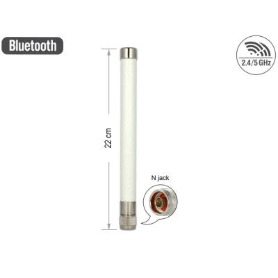 Delock WLAN 802.11 ac/a/b/g/n Antenna N plug 4.5 - 7.0 dBi 22 cm omnidirectional fixed outdoor white