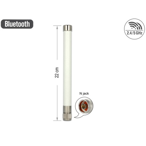 Delock WLAN 802.11 ac/a/b/g/n Antenna N plug 4.5 - 7.0 dBi 22 cm omnidirectional fixed outdoor white