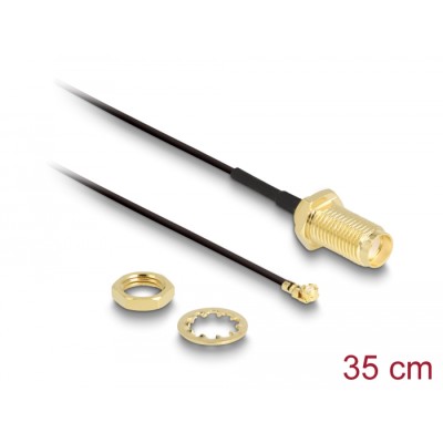 Delock Antenna Cable SMA jack bulkhead to I-PEX Inc., MHF® I plug 1.37 35 cm thread length 10 mm
