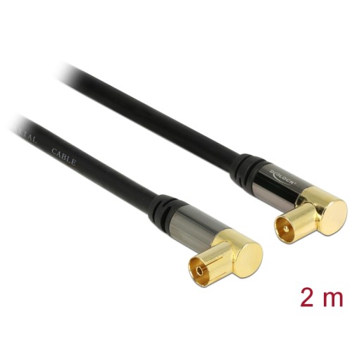 Delock Antenna Cable IEC Plug Angled  IEC Jack Angled RG-6/U 2 m black