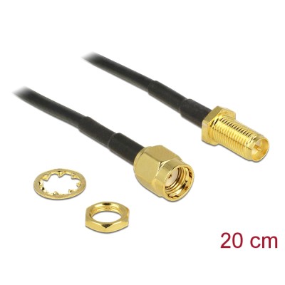 Delock Antenna Cable RP-SMA Plug  RP-SMA Jack Bulkhead 200 mm