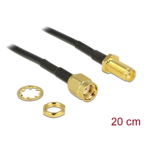 Delock Antenna Cable RP-SMA Plug > RP-SMA Jack Bulkhead 200 mm