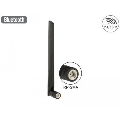 Delock WLAN 802.11 ac/a/h/b/g/n Antenna RP-SMA plug 3 - 5 dBi omnidirectional with tilt joint black