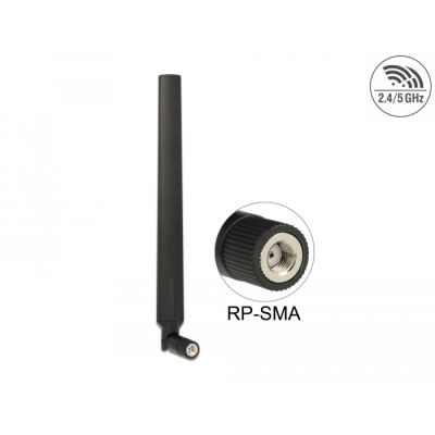 Delock WLAN 802.11 ac/a/h/b/g/n Antenna RP-SMA plug 5 - 7 dBi omnidirectional with tilt joint black