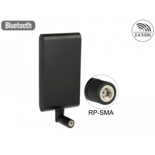 Delock WLAN 802.11 ac/a/h/b/g/n Antenna RP-SMA plug 7.5 - 10 dBi directional with tilt joint black