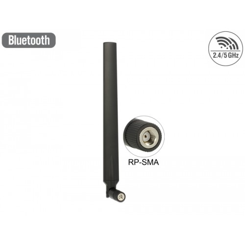 Delock WLAN 802.11 ac/a/h/b/g/n Antenna RP-SMA plug 5 - 7 dBi omnidirectional rotatable with tilt joint black