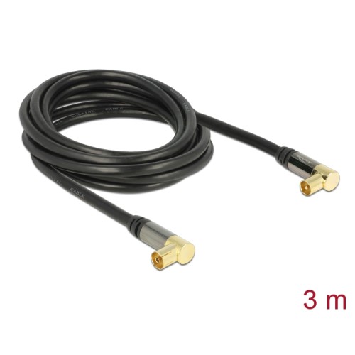 Delock Antenna Cable IEC Plug Angled  IEC Jack Angled RG-6/U 3 m black