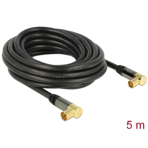 Delock Antenna Cable IEC Plug Angled  IEC Jack Angled RG-6/U 5 m black