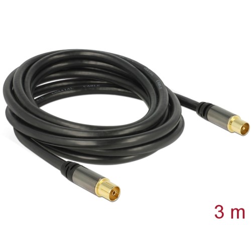 Delock Antenna Cable IEC Plug  IEC Jack RG-6/U 3 m black