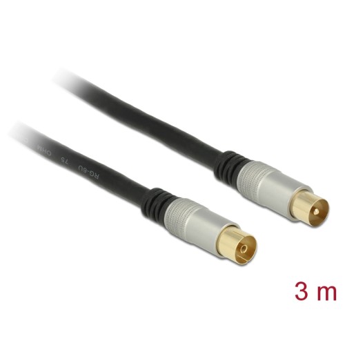 Delock Antenna Cable IEC Plug  IEC Jack RG-6/U quad shield 3 m black Premium