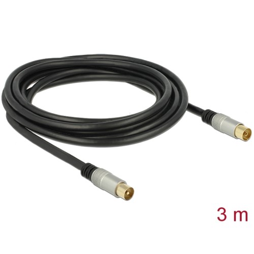 Delock Antenna Cable IEC Plug  IEC Jack RG-6/U quad shield 3 m black Premium