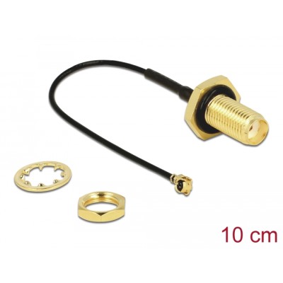 Delock Antenna Cable SMA jack bulkhead to I-PEX Inc., MHF® I plug 1.13 10 cm thread length 10 mm splash proof