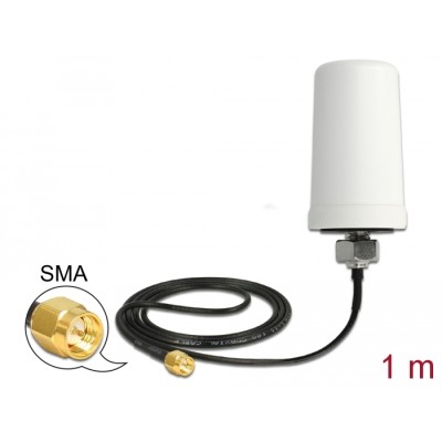 Delock GSM / UMTS Antenna SMA plug 0.7 - 1.6 dBi 1 m ULA100 omnidirectional fixed outdoor white