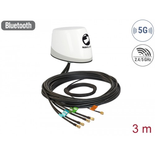 Navilock NL-400 Multiband GNSS 5G LTE-MIMO WLAN-MIMO IEEE 802.11 ac/a/h/b/g/n Antenna 5 x RP-SMA omnidirektional roof mount outd